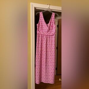 Jude Connally Vibrant Pink and White Geometric Maxi Dress